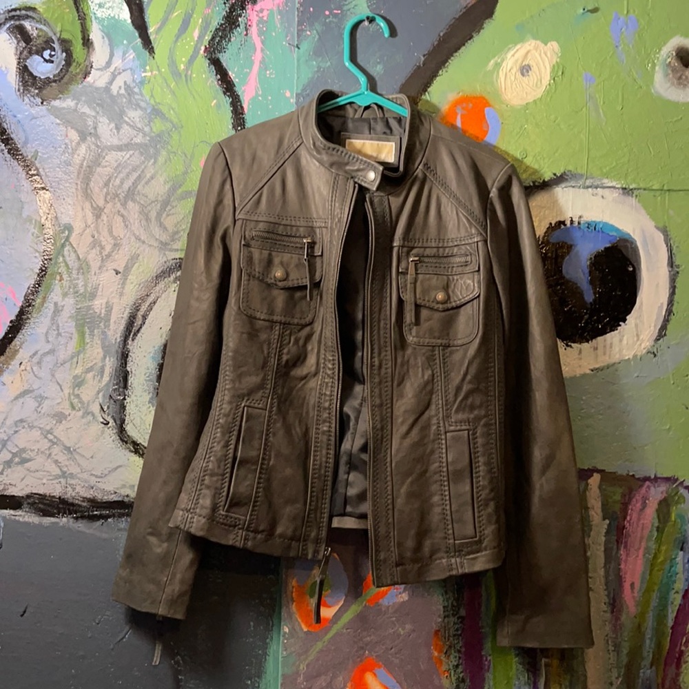 Classy grey leather jacket